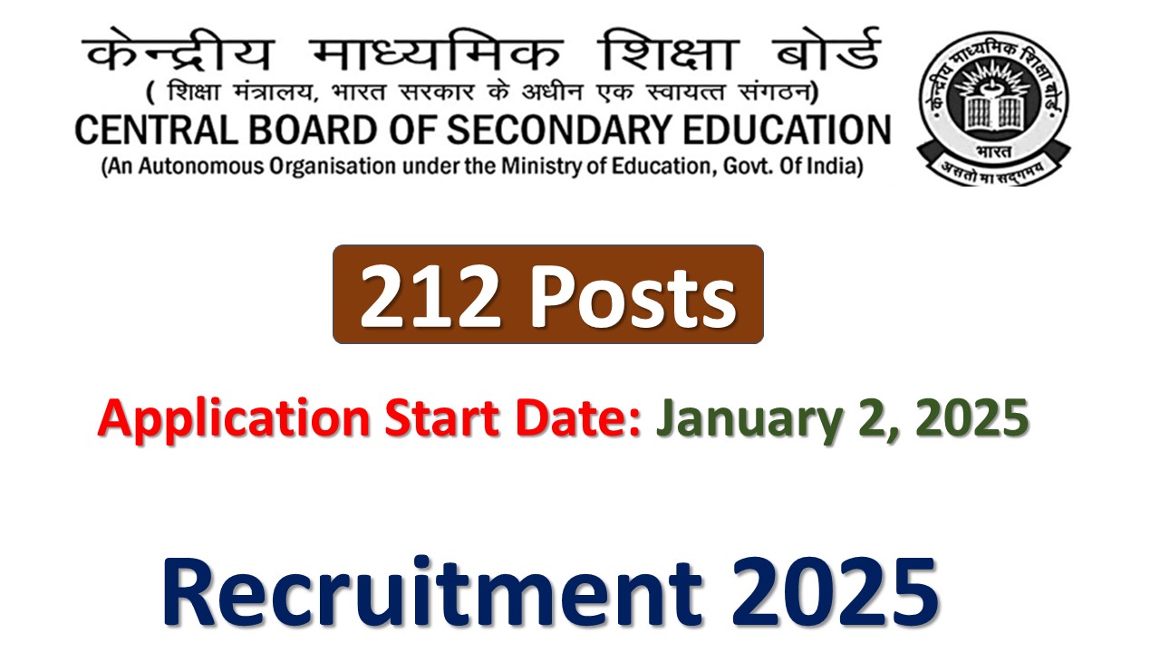 CBSE Recruitment 2025 Apply For 212 vacancies